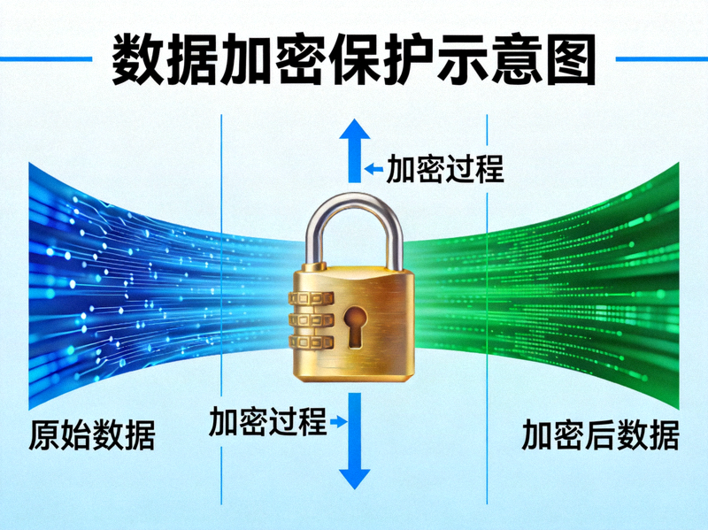 数据加密保护示意图 - 安全锁与数据流