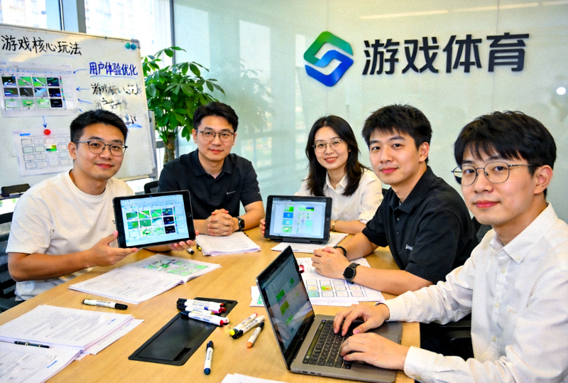 爱游戏体育团队成员在会议室讨论游戏开发方案的场景照片