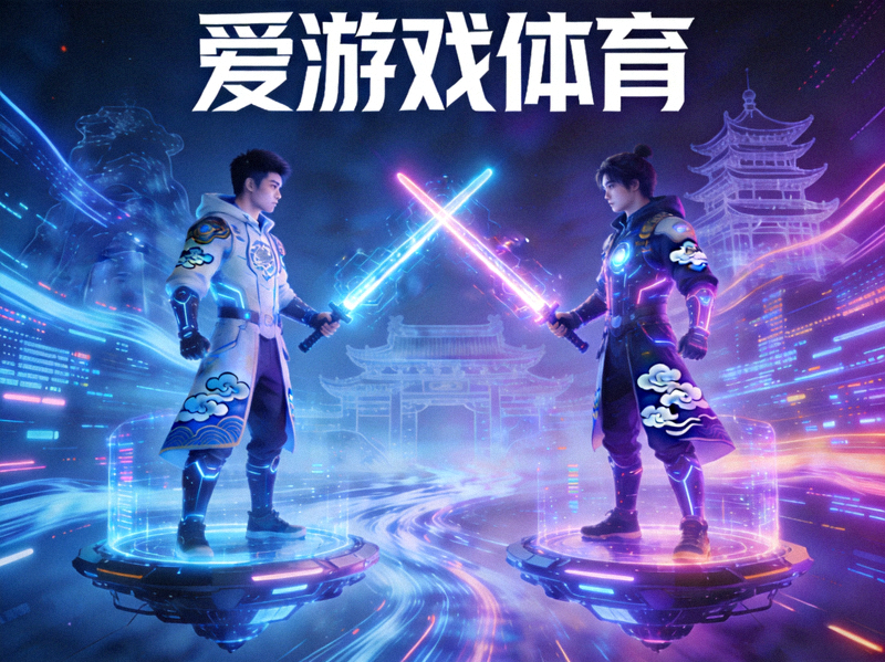爱游戏体育赛博国潮主题主视觉图 - 未来科技感电子竞技对战场景