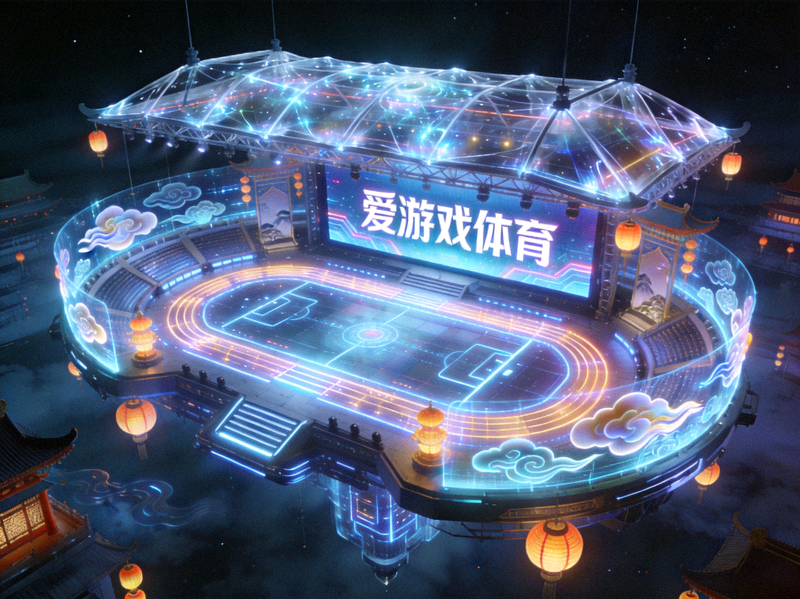 爱游戏体育赛博国潮主题主视觉图 - 未来科技感体育竞技场全景