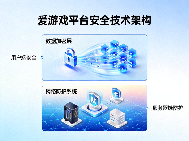 爱游戏平台安全技术架构示意，蓝色数据加密与网络防护画面