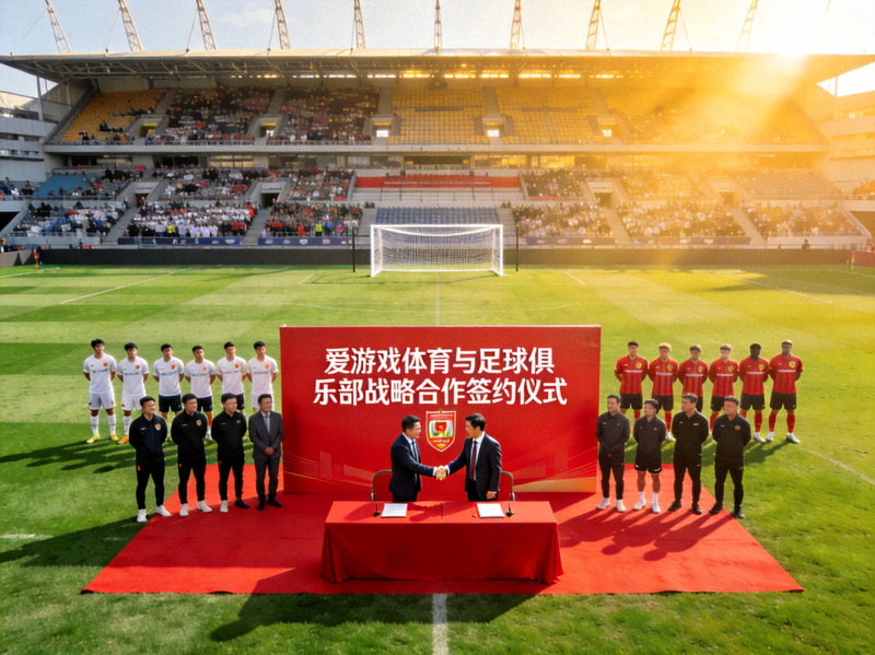 爱游戏体育与足球俱乐部战略合作签约现场，绿茵球场全景照片
